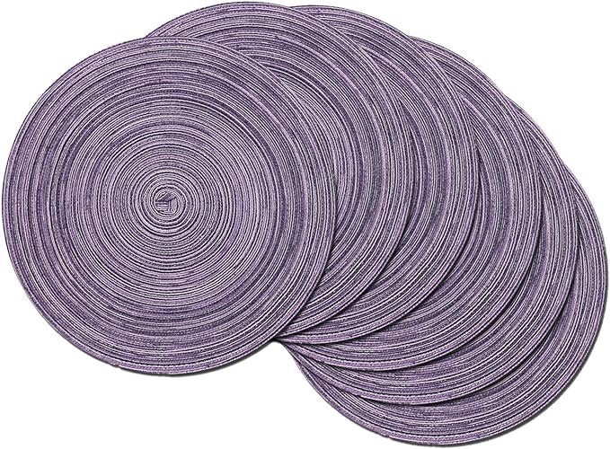 SHACOS Round Braided Placemats Set of 6 Round Placemats Cotton Blend Fabric Table Mats for Wedding Party (Light Purple, 6)