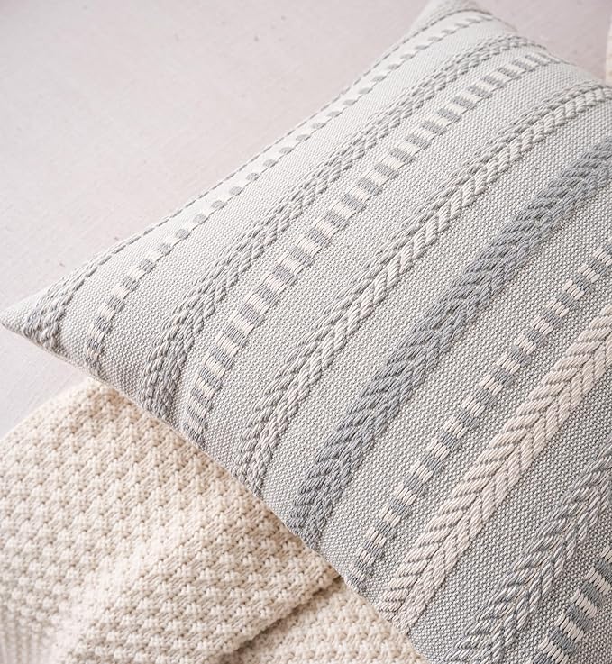 Boho Throw Pillow Covers 20x20 Inch Set of 2, Farmhouse Decorative Couch Pillow Cases, Grey Accent Pillows of Bed, Sofa Bedroom Living Room Home Decor Cushion Cover