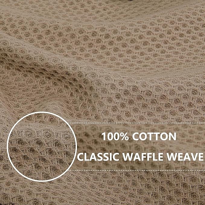 Homaxy 100% Cotton Waffle Weave Kitchen Dish Cloths, Ultra Soft Absorbent Quick Drying Dish Towels, 12 x 12 Inches, 6-Pack, Tan