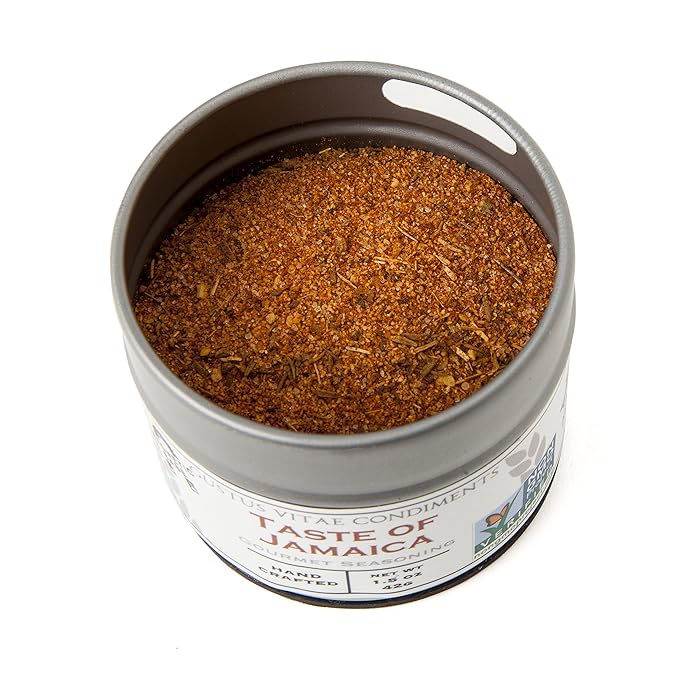 Taste of Jamaica | Authentic Gourmet Jerk Seasoning | Artisanal Spice Blend | Non GMO, All Natural | Handmade in Small Batches in USA | GLP-1 Friendly | Magnetic Tin | 1.5 Ounce | Gustus Vitae | #6