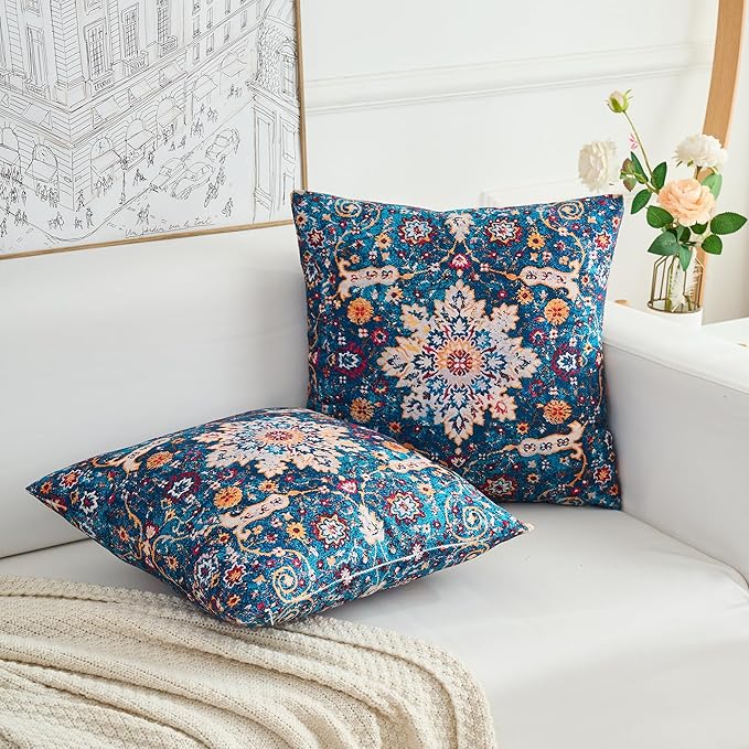Boho Throw Pillow Covers 22x22 inch Set of 2,Boho Vintage Carpet Pattern Antique Ethnic Decor Double Sided Pattern Cushion Cover Soft Pillow Case Living Sofa Room Bed Square Pillow Cover