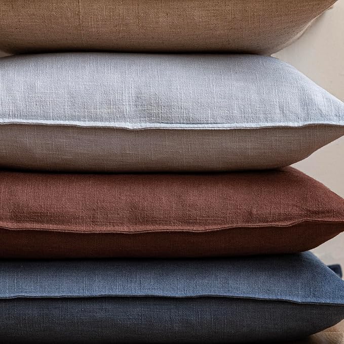 Foindtower Pack of 2, Decorative Linen Soild Throw Pillow Covers Soft Accent Euro Cushion Case Boho Farmhouse Pillowcase for Chair Couch Sofa Bedroom Living Room Home Decor 16 x 16 Inch Rust Red