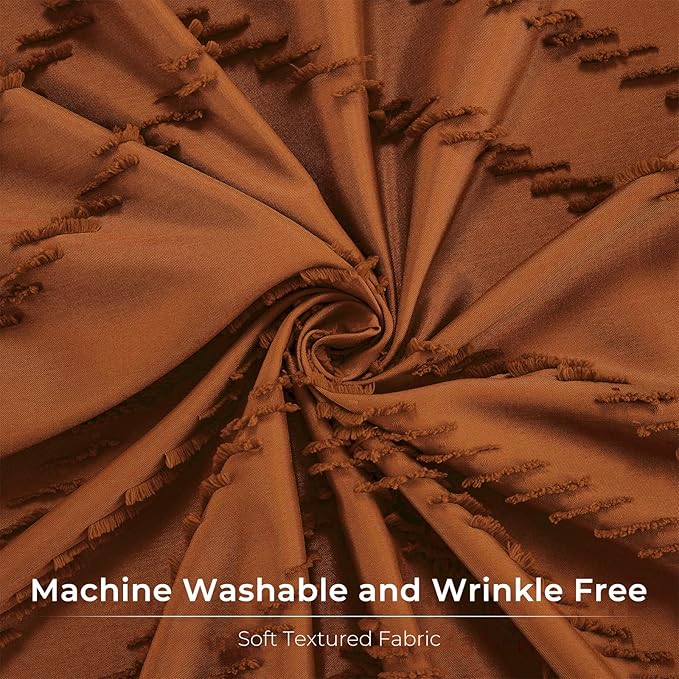 Long Orange Boho Shower Curtain 78 inch Shower Curtain, Tufted Chevron Striped Modern Chic Textured Minimalist Bathroom Shower Curtains