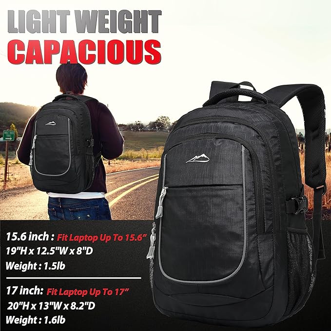 ProEtrade Anti Scratch Fabric Backpack, Black, Unisex, 20"H x 13"W x 8.2"D, 1.6 lb, 8 Pockets, 2 Laptop Compartments, Night Light Reflective Design, Ergonomic Air Flow System