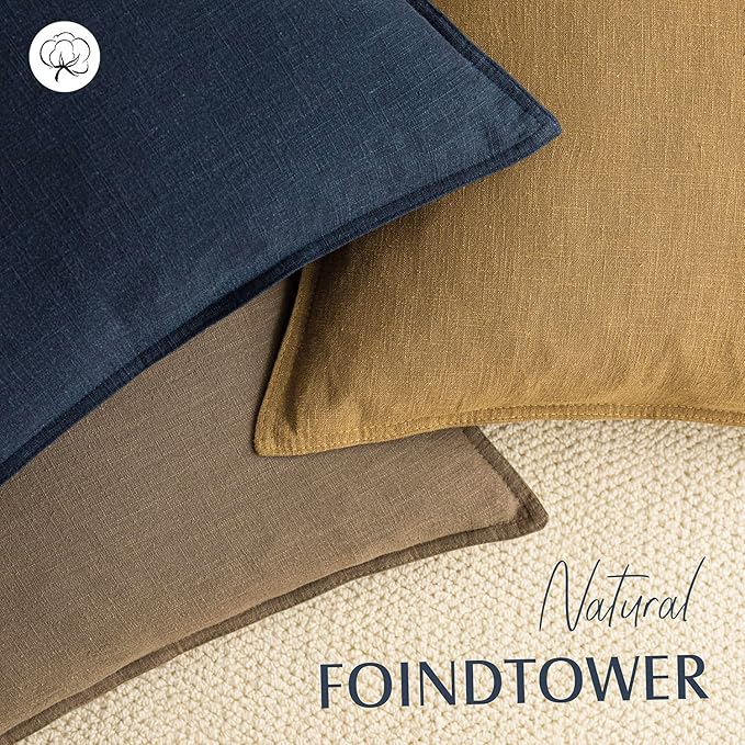 Foindtower Pack of 2, Decorative Linen Soild Throw Pillow Covers Soft Accent Cushion Case Boho Farmhouse Neutral Pillowcase for Chair Couch Sofa Bedroom Living Room Home Decor 26 x 26 Inch Light Brown