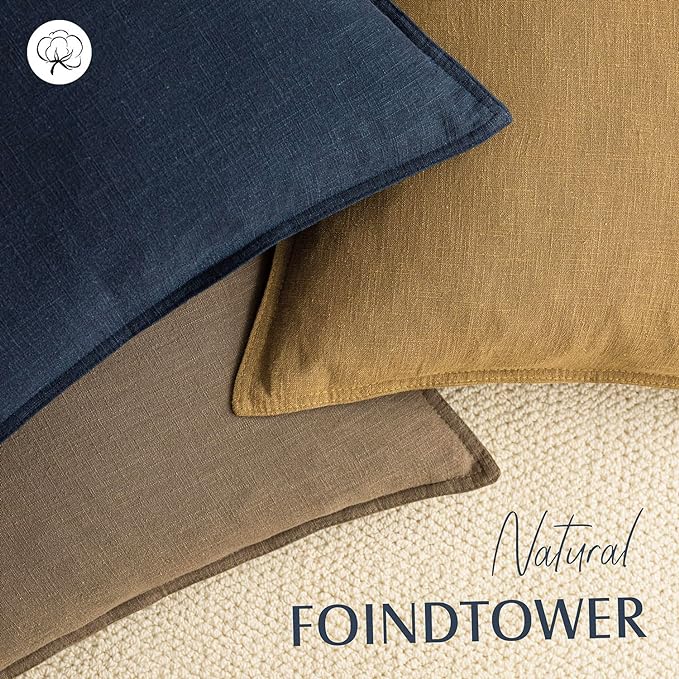 Foindtower Pack of 2, Decorative Linen Soild Throw Pillow Covers Soft Accent Cushion Case Boho Farmhouse Neutral Pillowcase for Chair Couch Sofa Bedroom Living Room Home Decor 20 x 20 Inch Light Brown