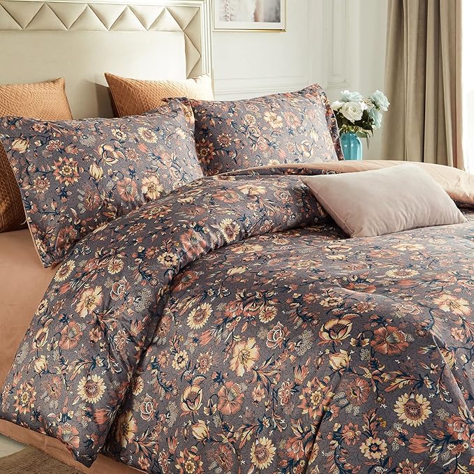 Cupocupa Duvet Cover Queen Size Set - Vintage Soft Bedding with Beautiful Boho Floral Pattern for Queen Size Bed - Comes with Matching Pillowcases for Added Elegance and Comfort