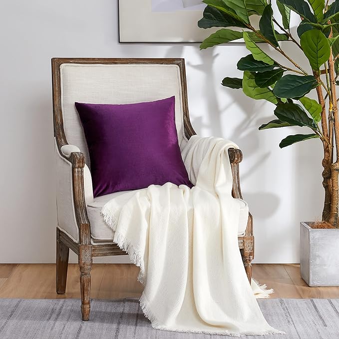 GIGIZAZA Decorative Throw Pillow Covers 16 x 16, Purple Soft Pillow Covers Velvet,Set of 4 Decor Square Cushion Covers