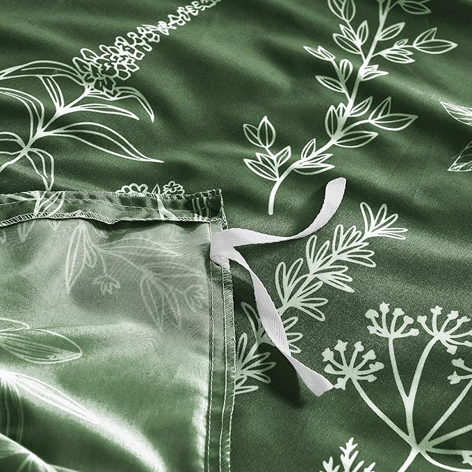 MUXHOMO Duvet Cover Full Size, Reversible Floral Dark Green Duvet Cover Set with Zipper Closure, 3 Pieces Botanical Patterns Soft Microfiber Bedding Set with 4 Ties (80"x90", 2 Pillow Cases)