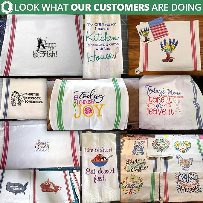 Aunti Em's Kitchen Dish Towels Set (13 Pack) Natural Cotton Fabric for Embroidery - Zero-Lint Cloth for Drying Glasses, Plates, Hand - 25.5 x 15.5 Inch (13-Pack Green Stripes)