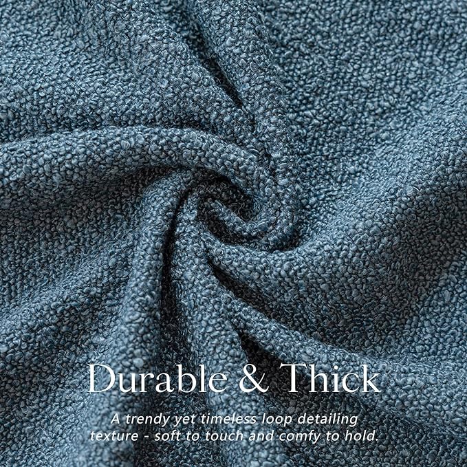 Foindtower Set of 2, Decorative Textured Boucle Throw Pillow Covers Accent Solid Pillow Cases Neutral Soft Cozy Couch Cushion Case for Chair Sofa Bedroom Living Room Home Decor 24 x 24 Inch Blue