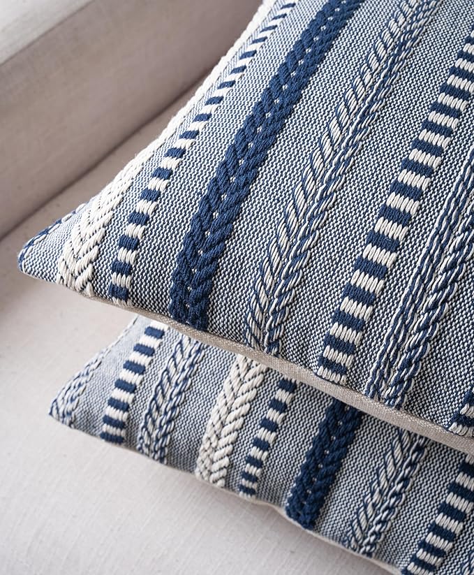 Boho Throw Pillow Covers 12x20 Inch Set of 2, Farmhouse Decorative Couch Pillow Cases, Navy Blue Accent Pillows of Bed, Sofa Bedroom Living Room Home Decor Cushion Cover
