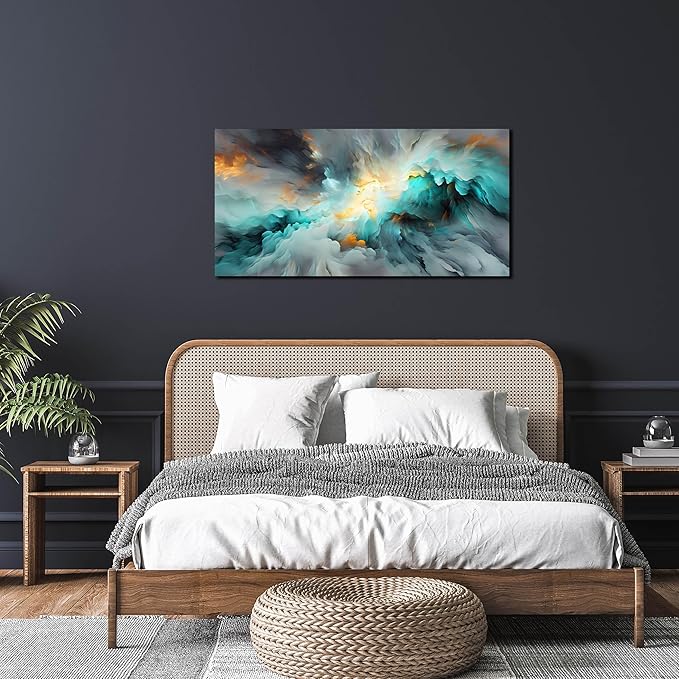 LAOTOART Abstract Posters Home Wall Decor for Living Room - Modern Teal Wall Art for Bedroom Office Decor Size 20" x 40"