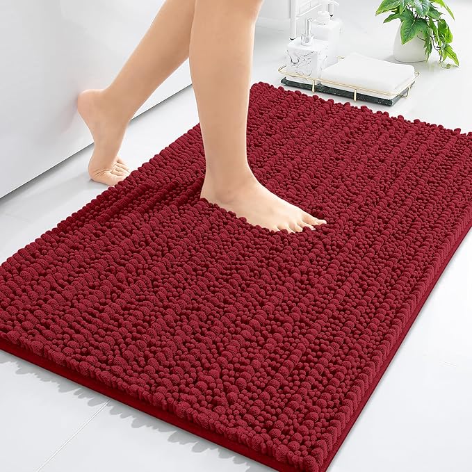 Arotive Luxury Chenille Bathroom Rug Mat, Extra Soft Thick Absorbent Shaggy Bath Rugs, Non-Slip Machine Wash Dry, Plush Bath Mats for Bathroom, Shower and Tub, 34x21, Red