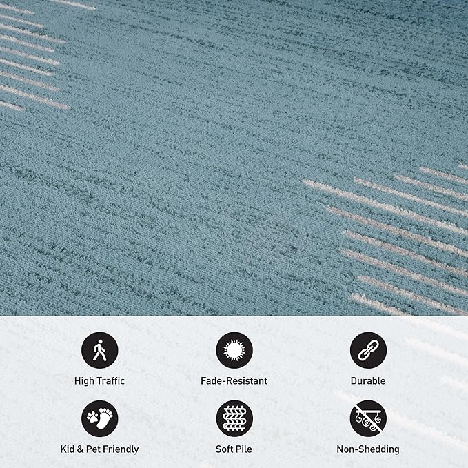 Rugshop Bohemian Stripe Stain Resistant High Traffic Living Room Kitchen Bedroom Dining Home Office Area Rug 5' x 7' Blue