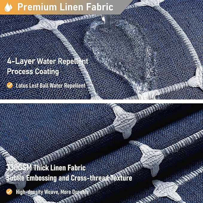 BTTN 78 Inch Long Shower Curtain - Boho Farmhouse Linen Ultra Thick Fabric Shower Curtain Set with Plastic Hooks, Tall Rustic Country Weighted Cloth Shower Curtains for Bathroom - Navy Blue - 72x78