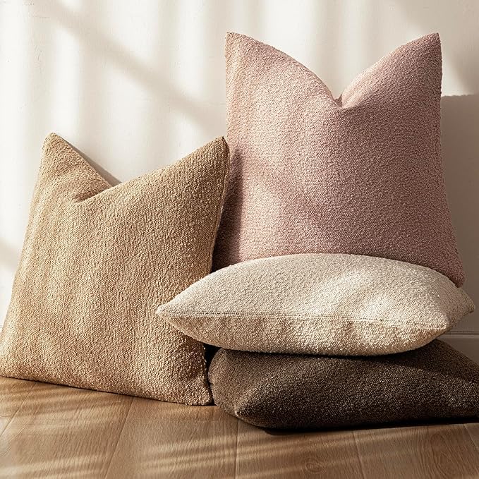 Foindtower Set of 2, Decorative Textured Boucle Throw Pillow Covers Accent Solid Lumbar Pillow Cases Cozy Couch Cushion Case for Chair Sofa Bedroom Living Room Home Decor 12 x 20 Inch Light Pink