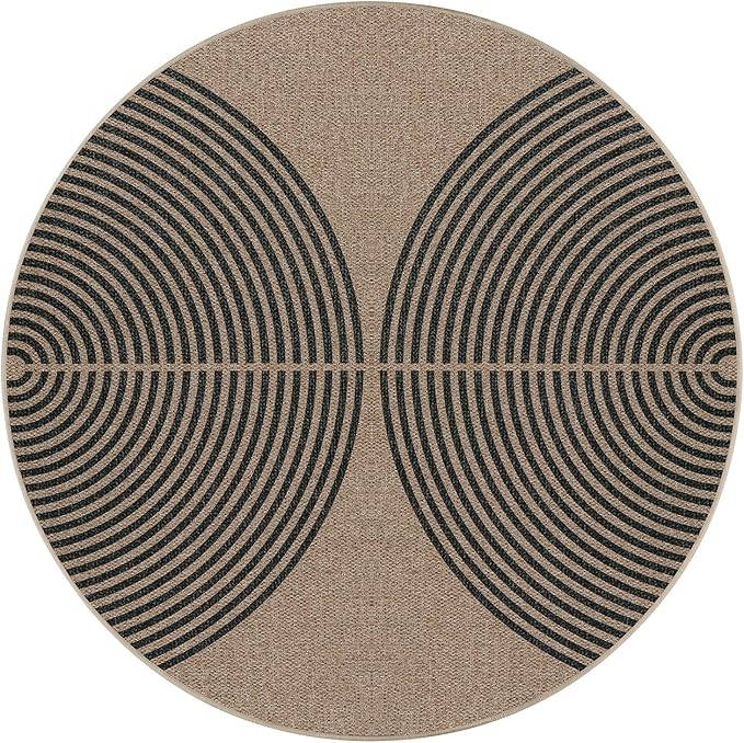 Lahome Modern Rainbow Round Rug, 6ft Easy Jute Circle Patio Rug Washable Indoor Outdoor Living Room Carpet, Farmhouse Natural Contemporary Round Carpet for Entryway Backyard