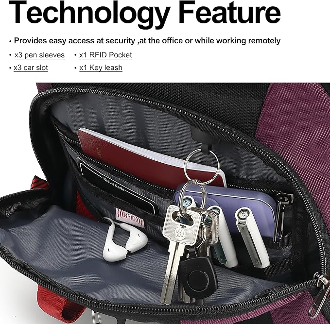 Boavan Laptop Backpack for men, 17.3 inch Laptop Bag with USB Port, Waterproof Travel Work Backpack Purse, Anti-Theft Teacher Nurse Doctor Casual Bookbags Office Business backpack，Black& Purple