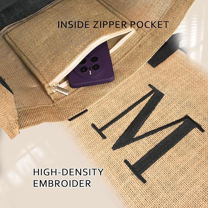 BeeGreen Embroidery Monogram Initial Tote Bag for Women Teacher Mom Friend Personalized Gift for Birthday Beach Work Wedding