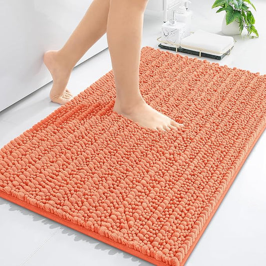 Arotive Luxury Chenille Bathroom Rug Mat, Extra Soft Thick Absorbent Shaggy Bath Rugs, Non-Slip Machine Wash Dry, Plush Bath Mats for Bathroom, Shower and Tub, 24x16, Coral