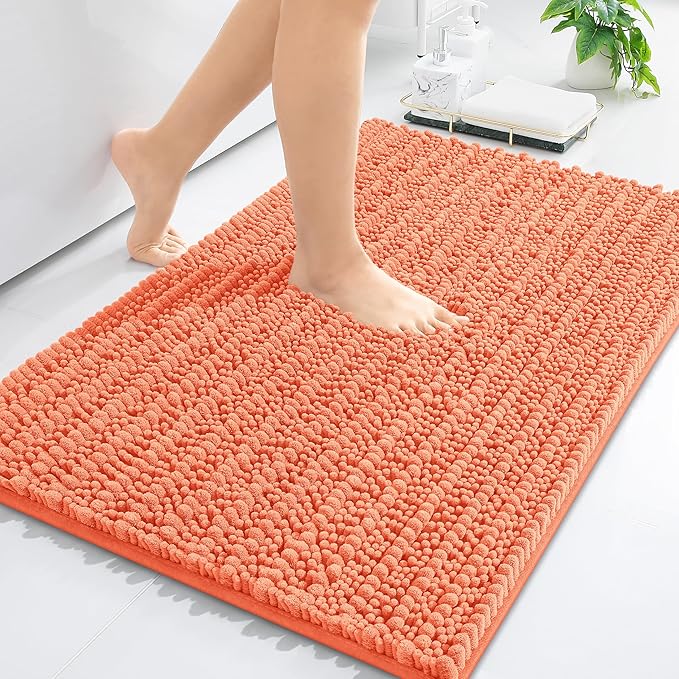 Arotive Luxury Chenille Bathroom Rug Mat, Extra Soft Thick Absorbent Shaggy Bath Rugs, Non-Slip Machine Wash Dry, Plush Bath Mats for Bathroom, Shower and Tub, 34x21, Coral