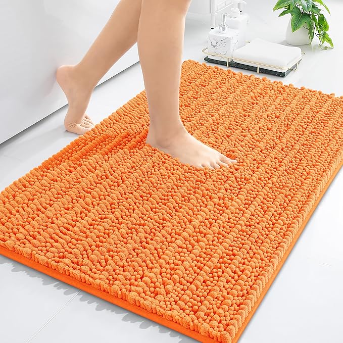 Arotive Luxury Chenille Bathroom Rug Mat, Extra Soft Thick Absorbent Shaggy Bath Rugs, Non-Slip Machine Wash Dry, Plush Bath Mats for Bathroom, Shower and Tub, 34x21, Orange