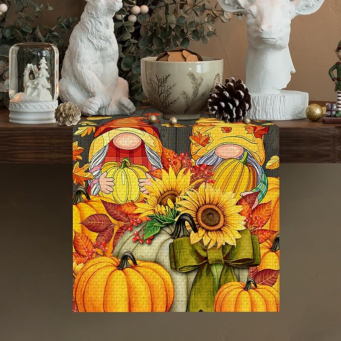 Autumn Fall Burlap Table Runner Seasonal Spring Fall Kitchen Dining Linen Table Decoration for Indoor Outdoor Home Party Dinner 13x72 Inch