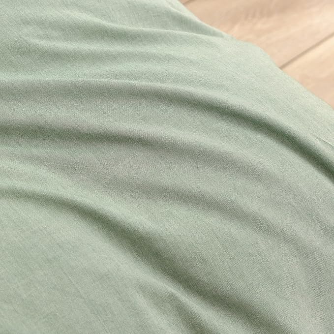 BESTOUCH Duvet Cover Set 100% Washed Cotton Linen Feel Super Soft Comfortable Chic Lightweight 3 PCs Home Bedding Set Solid Green Super Queen