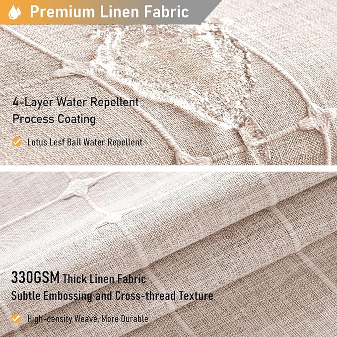 BTTN Boho Farmhouse Shower Curtain, Linen Rustic Heavy Duty Fabric Shower Curtain Set with Tassel, Water Repellent, Bohemian French Country Textured Thick Shower Curtain for Bathroom, Tan/Taupe, 72x72