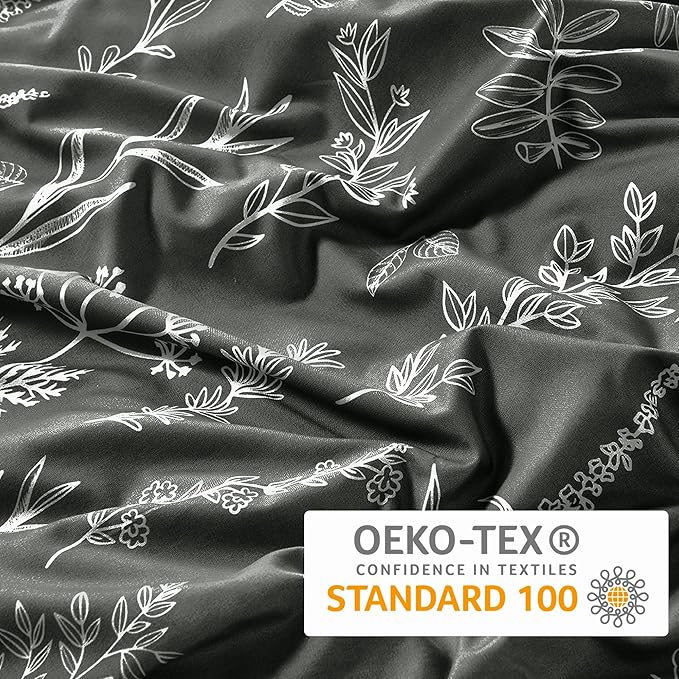 MUXHOMO Duvet Cover Queen Size, Reversible Floral Dark Grey Duvet Cover Set with Zipper Closure, 3 Pieces Botanical Patterns Soft Microfiber Bedding Set with 4 Ties (90"x90", 2 Pillow Cases)