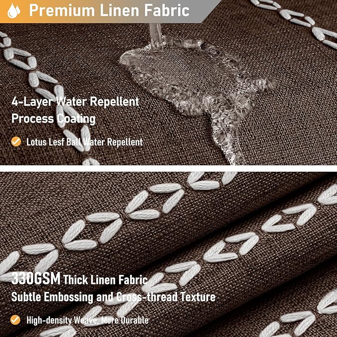 BTTN Extra Long Shower Curtain - 72x84 Long Boho Rustic Chic Striped Tassel Linen Fabric Shower Curtain Set with Hooks, Tall Modern Farmhouse Cute Heavy Duty Cloth Shower Curtains for Bathroom - Brown