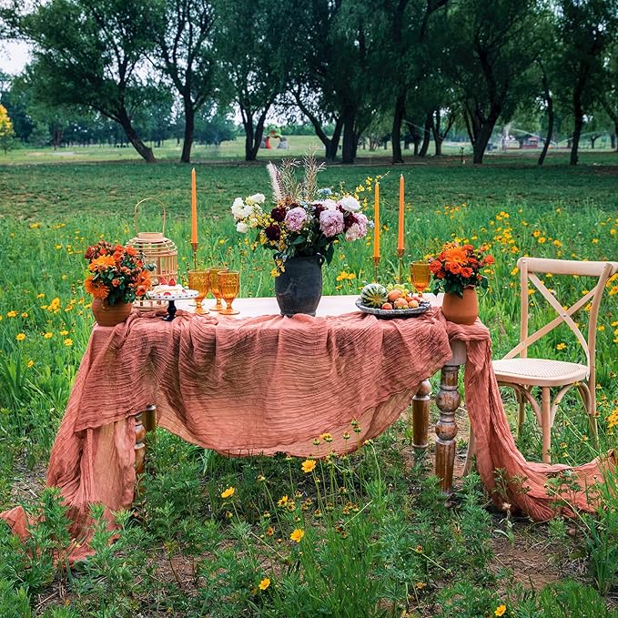 6 Pack 10FT Dusty Blush Boho Cheesecloth Table Runners 35x120 Inch Gauze Table Runner Rustic Cheese Cloth Romantic Table Runners for Baby Shower Decoration Wedding Birthday Party Table Decor