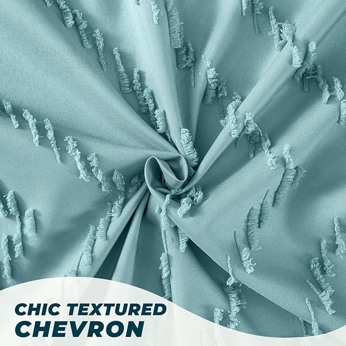 Teal Shower Curtain Boho Farmhouse Shower Curtain 72 x 72 Tufted Chevron Textured Minimalist Shower Curtains for Bathroom