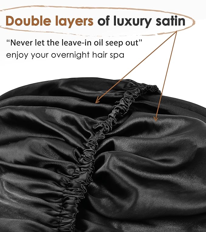 YANIBEST Adjustable Silk Bonnet Double Layer Satin Bonnet Hair Bonnet for Sleeping Bonnets for Women Hats Curly Natural Hair, Black