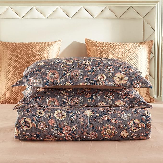 Cupocupa Duvet Cover Queen Size Set - Vintage Soft Bedding with Beautiful Boho Floral Pattern for Queen Size Bed - Comes with Matching Pillowcases for Added Elegance and Comfort