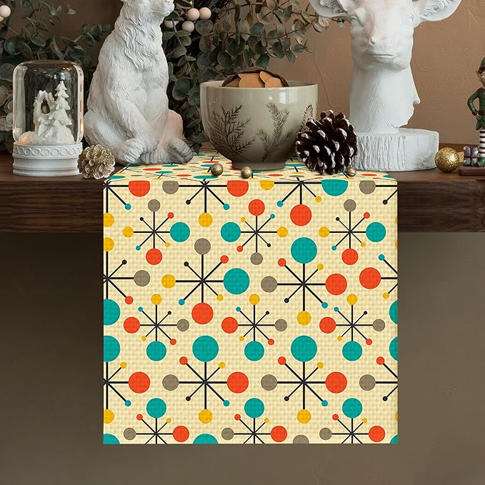 Mid Century Burlap Table Runner Seasonal Spring Fall Kitchen Dining Linen Table Decoration for Indoor Outdoor Home Party Dinner 13x72 Inch