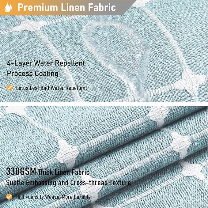 BTTN 78 Inch Long Shower Curtain - Boho Farmhouse Linen Ultra Thick Fabric Shower Curtain Set with Plastic Hooks, Tall Rv Rustic Country Weighted Cloth Shower Curtains for Bathroom - Fog Blue - 72x78