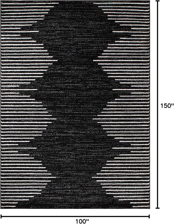 Rugshop Bohemian Stripe Stain Resistant High Traffic Living Room Kitchen Bedroom Dining Home Office Area Rug 3' x 5' Black