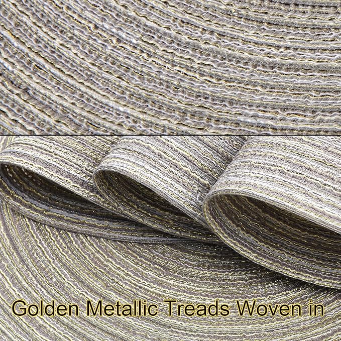 SHACOS Round Braided Placemats Set of 6 Glitter Circle Place Mats Washable 15 inch Table Mats for Dining Table Wedding Party (Light Gray Gold, 6)