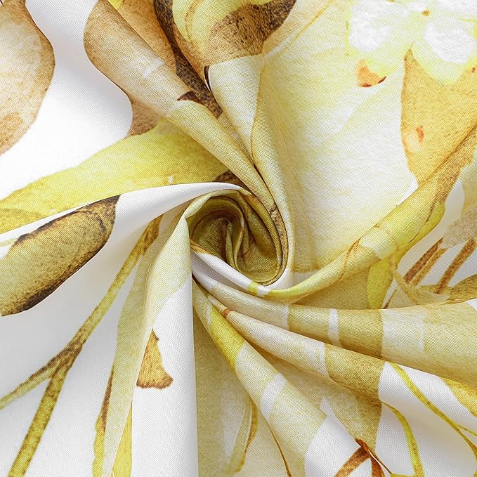 Gibelle Yellow Eucalyptus Shower Curtain, Watercolor Plant Leaves with Floral Bathroom Shower Curtain Set with Hooks, 72x72