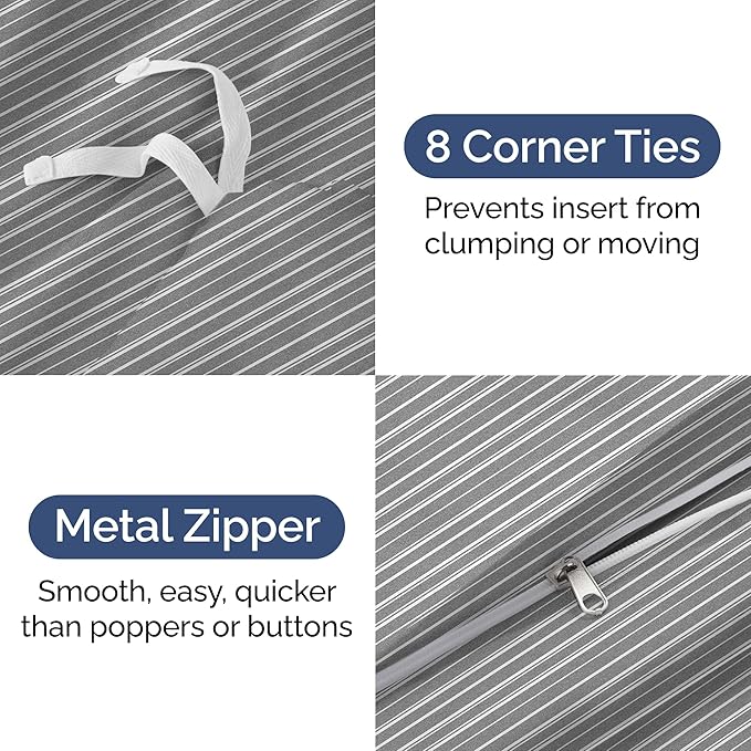 Duvet Cover Cal King Size Set - Extra Soft Cal King Size Duvet Cover 104 x 98 with 2 Pillow Shams - Hotel Luxury and Fade Free w/Zipper Closures & Ties - Comfy Breathable Bedding Set (Grey Stripes)