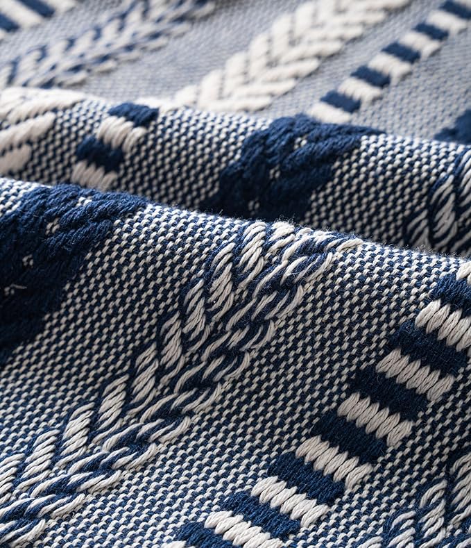 Boho Lumbar Pillow Covers 14x36 Long, Farmhouse Decorative Couch Pillow Cases, Navy Blue Accent Pillows of Bed, Sofa Bedroom Living Room Home Decor Cushion Cover, Pack of 1