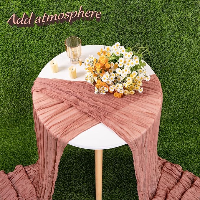 Cheesecloth Table Runner Boho Table Runner 13.3FT Long Vintage Rustic Dusty Blush Gauze Wedding Dining Table Decorations for Holiday Birthday Party Baby Shower Event Decorations