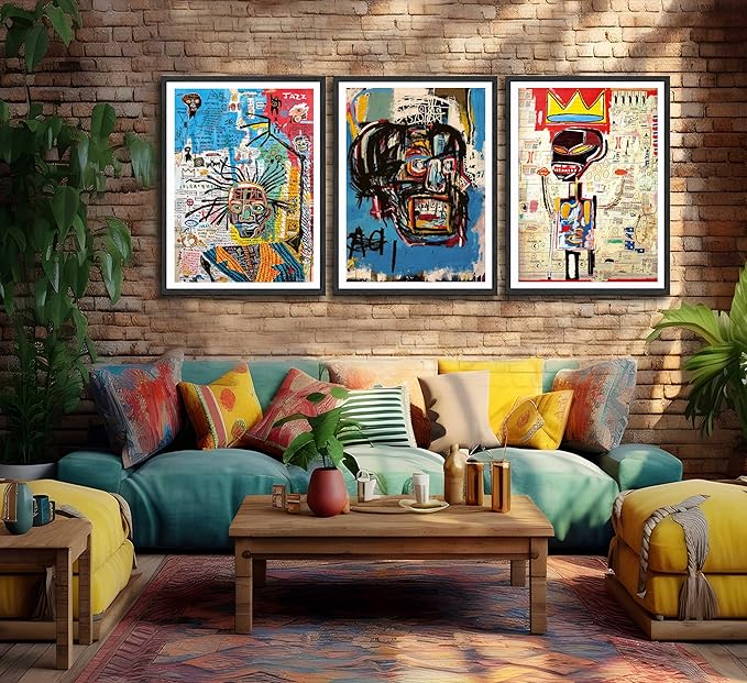 3 Pcs Street Wall Art Modern Abstract Pictures Poster Prints Wall Decor Artist Blue Color Print Canvas Painting for Living Room Bedroom Bathroom Office Home Decorations Unframed