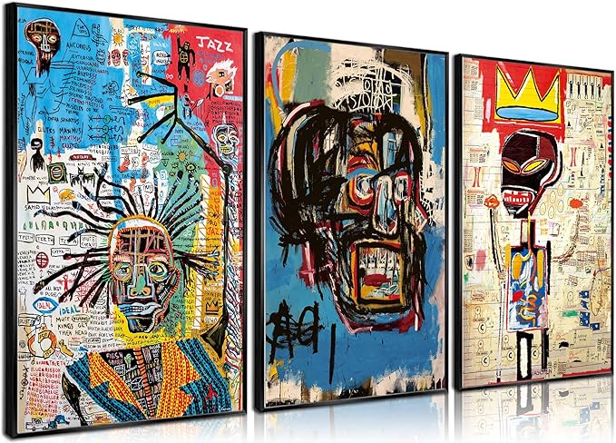 3 Pieces of Street Art Blue Graffiti Wall Decor Prints Modern Artist Aesthetics Canvas Painting Artwork Abstract Picture Poster Man Cave Living Room Bedroom Bathroom Office Home Decorations Unframed