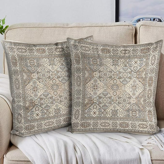 Boho Floral Throw Pillow Covers 26x26 inch Set of 2,Boho Rug Geometric Floral Pattern Decor Double Sided Pattern Cushion Cover Soft Pillow Case Living Sofa Room Bed Square Pillow Cover