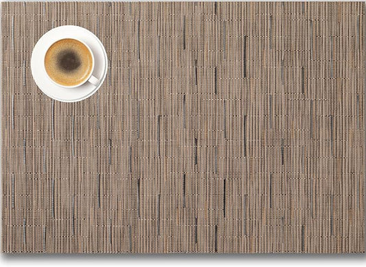 Placemats Set of 8 - Easy Clean Woven Vinyl Placemats for Dining Table, Indoor/Outdoor Place Mats, Washable PVC Table Mats （Light Brown）