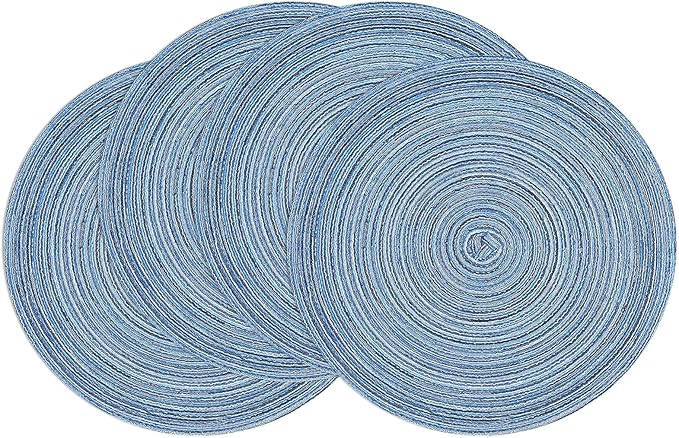 SHACOS Round Braided Placemats Set of 4 Dining Table Placemats 15 inch Circle Place Mats Easy to Clean Table Mats Indoor Outdoor, Blue Gray