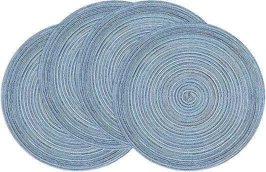 SHACOS Round Braided Placemats Set of 4 Dining Table Placemats 15 inch Circle Place Mats Easy to Clean Table Mats Indoor Outdoor, Blue Gray